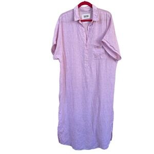Grayson Artist Dress Size 4 (L) 100% Linen Button Front Shirt Dress Pink Cottage